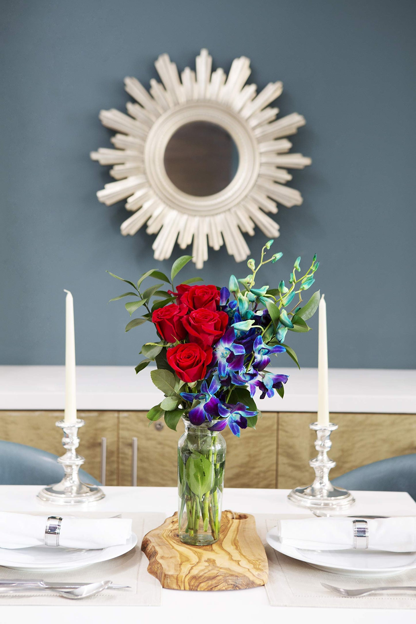 Kabloom Flowers - Mother'S Day Collection - Bouquet Of Red Roses And Blue Orchid With Vase.Gift For Birthday, Anniversary, Get W