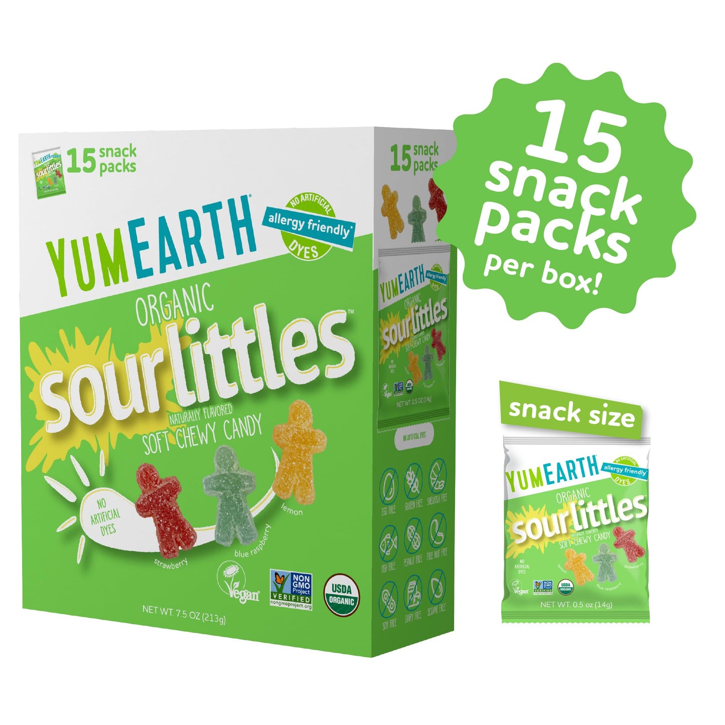 YumEarth Organic Sour Littles Chewy Candy - Allergy Friendly (Top 9 Free), No Artificial Dyes, Non GMO, Gluten Free, Vegan Candy