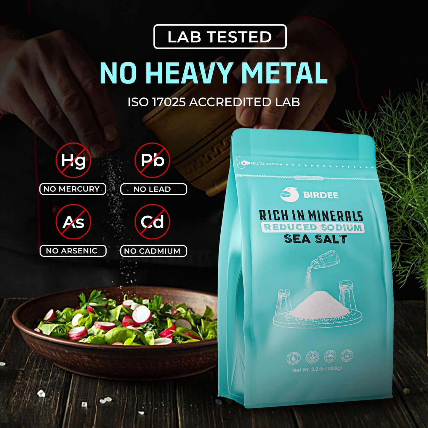 Birdee Baja Sea Salt - 35.2 oz., Unrefined Baja Mineral Sea Salt, Fine Grain High Mineral Sea Salt, 82 Minerals Fine Grain, Natu