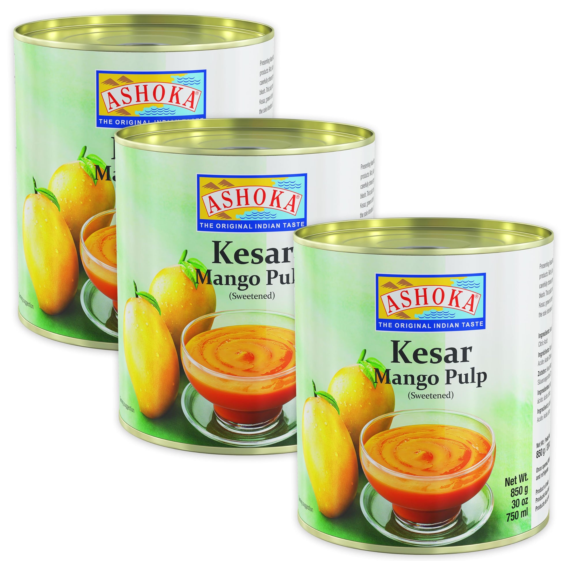 ASHOKA Premium Mango Puree, Sweetened Kesar Mango Pulp, 30 Ounce (Pack of 3)