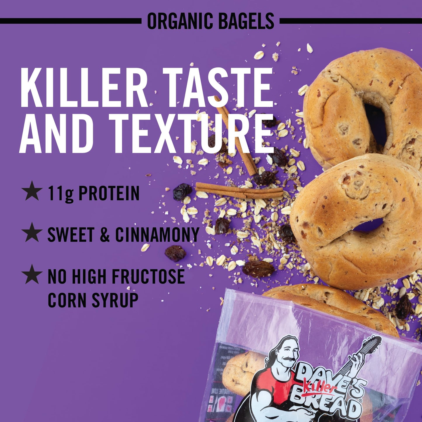 Daves Killer Bread Cinnamon Raisin Remix Bagels, Organic Cinnamon Raisin Bagels, 5 Count