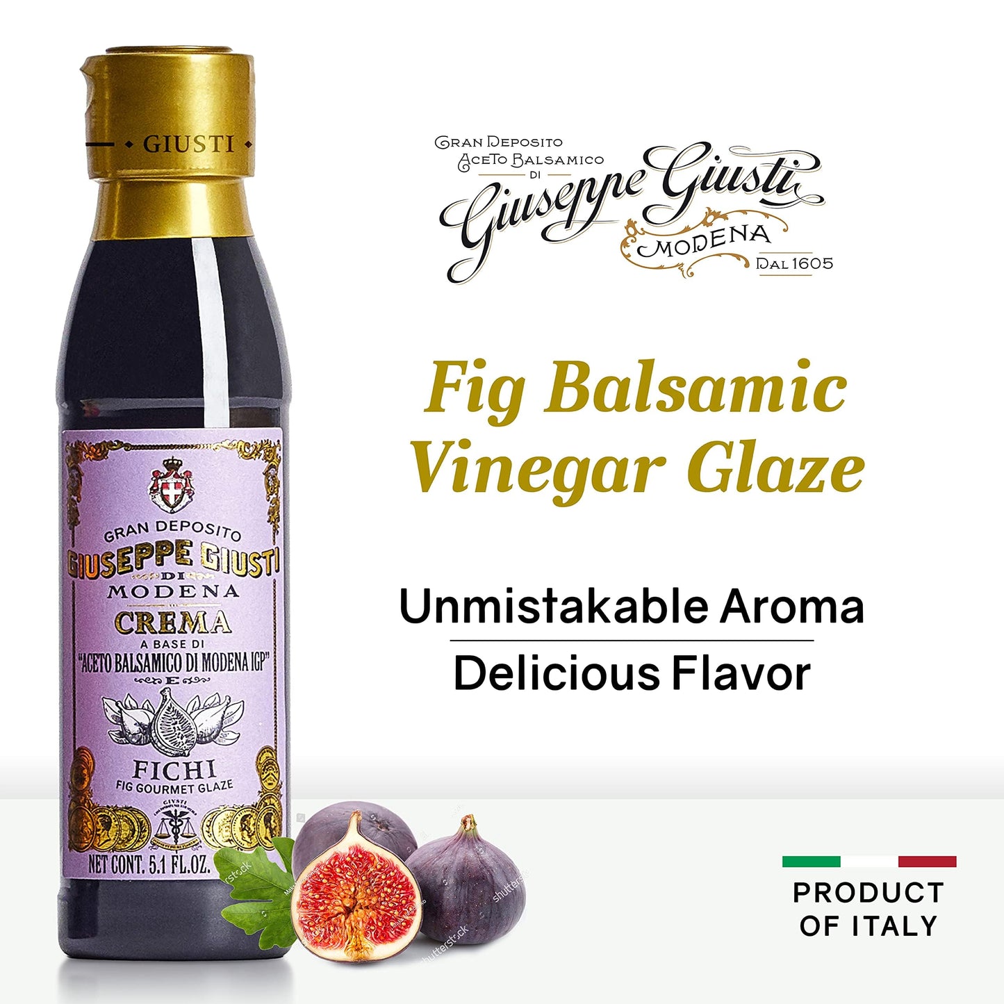Giusti Fig Balsamic Vinegar Glaze Condiment, 5.07 Fl Oz, Rich & Tangy, Balsamic Vinegar of Modena Black