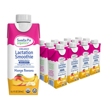 Sweetie Pie Organics Lactation Smoothie, Mango Banana, 11.1 Fl Oz, 12 Pack, No Artificial Sweeteners, Support Breast Milk Production