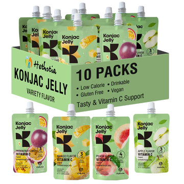 Hethstia Konjac Jelly, 10 Pack - Peach, Mango, Passion Fruit, Green Apple - Vegan, Sugar-Free, Low Calorie, Keto, Gluten-Free, V