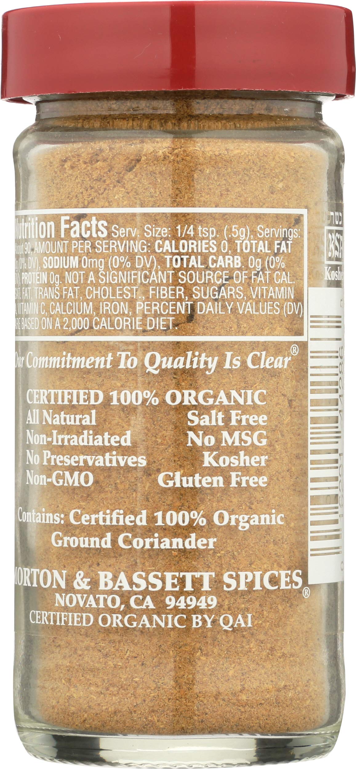 Morton & Bassett Organic Ground Coriander, Gluten Free, Non-GMO, 1.6 oz Jar, Plastic