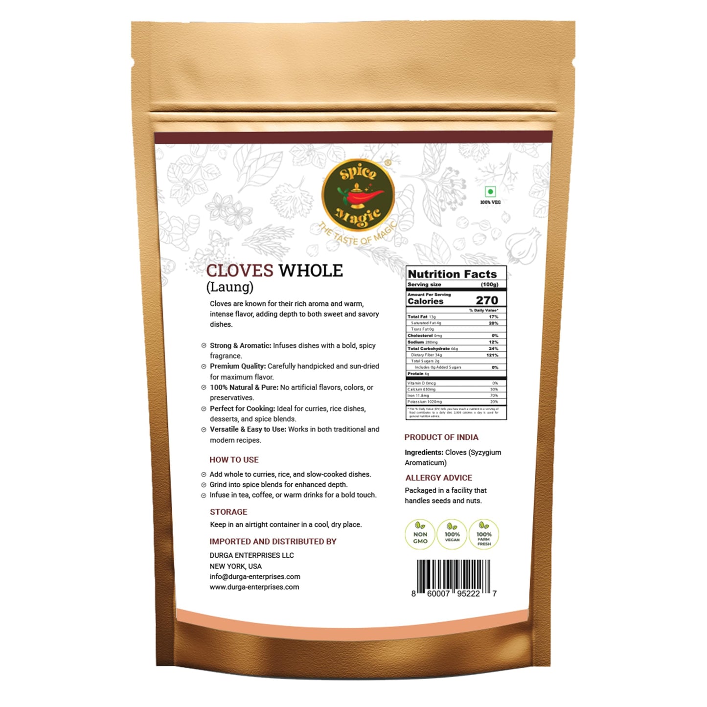 Whole Cloves - Premium Quality, Fresh & Aromatic, Non-Gmo, Perfect For Cooking, Baking, And Beverages (3.5 Oz) From Spice Magic