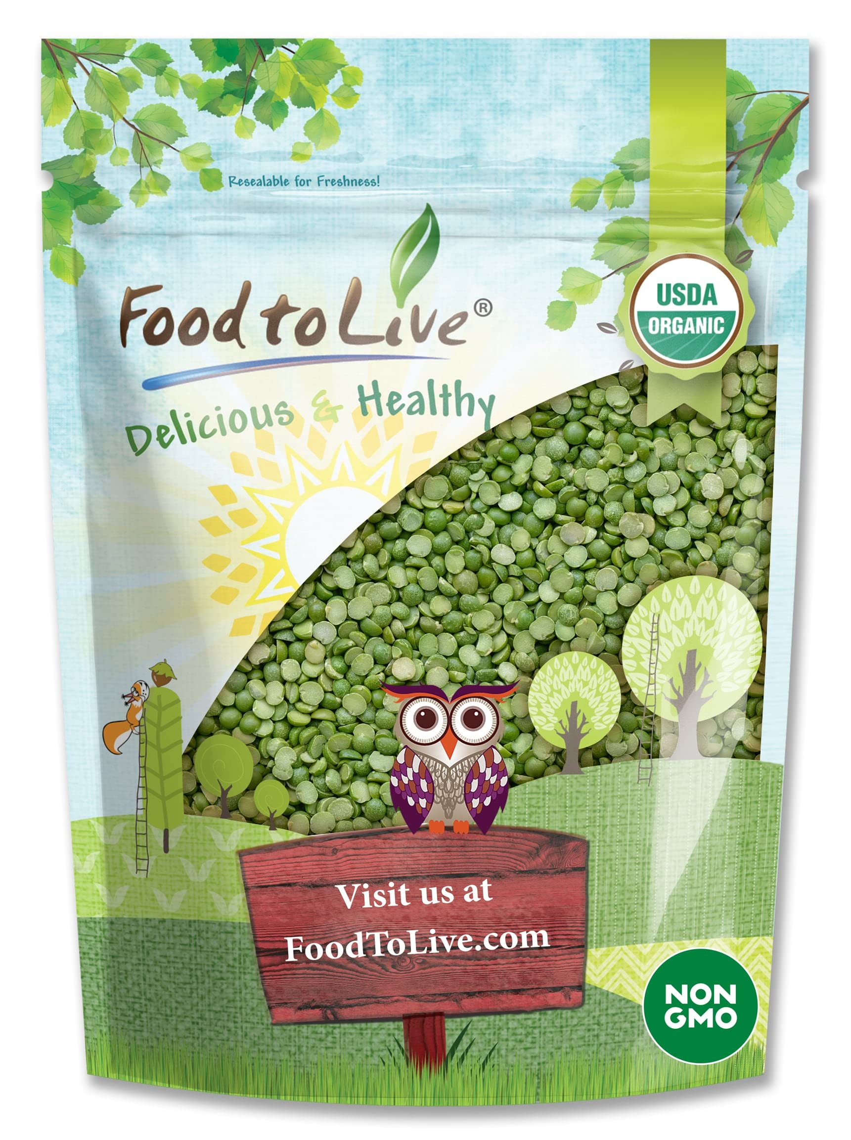 Food to Live Organic Green Split Peas, 3 Pounds Non-GMO, Dried, Vegan, Kosher, Bulk. Easy to Cook. Great Source of Protein, Fibe
