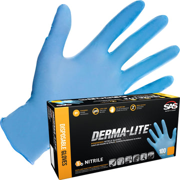 Sas Safety 6609 Derma-Lite Lightly Powdered Disposable Nitrile 5 Mil Gloves, Extra Large, 100 Gloves By Weight