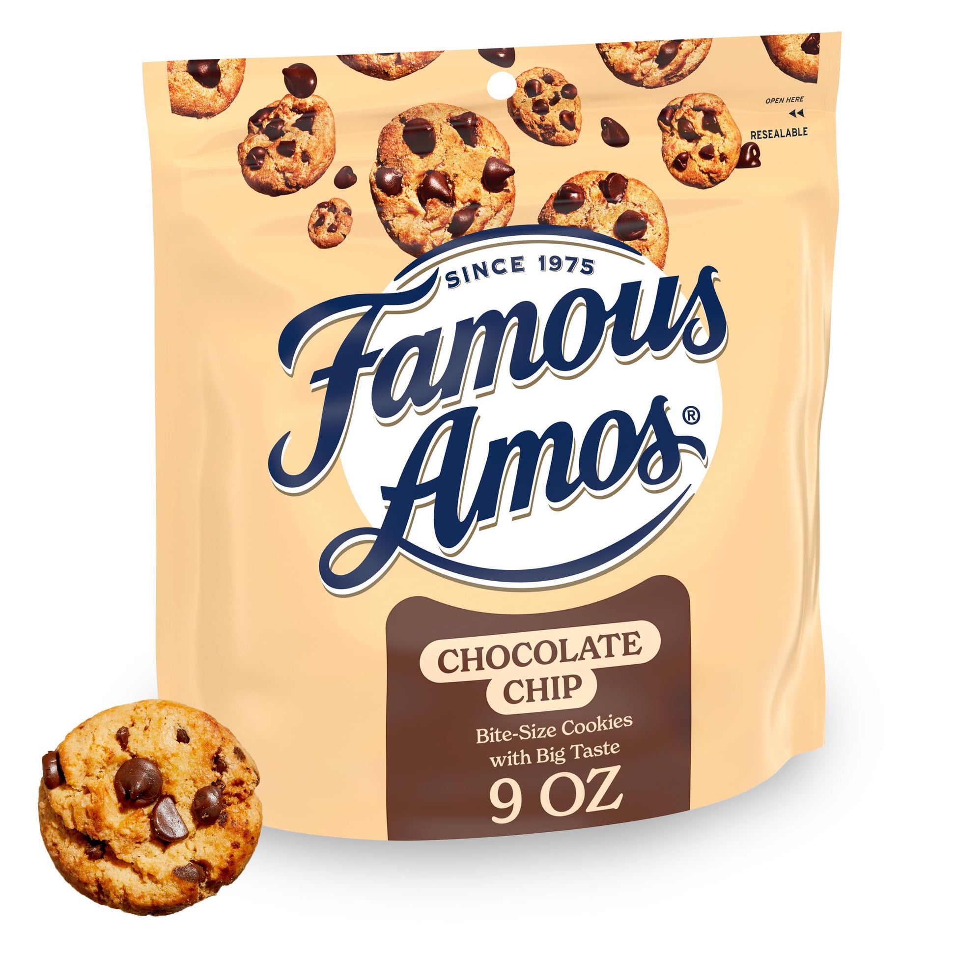 Famous Amos Classic Chocolate Chip Cookies, Bite-Size Cookies, Great for Sharing, 9 oz Resealable Bag