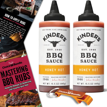 Kinders Honey Hot Bbq Top-Grade Barbecue Sauce 2 Pk (31 Oz) Great To Dip Toss Glaze & More + Barbecue Masters & Bottle Opener (4 Items)!