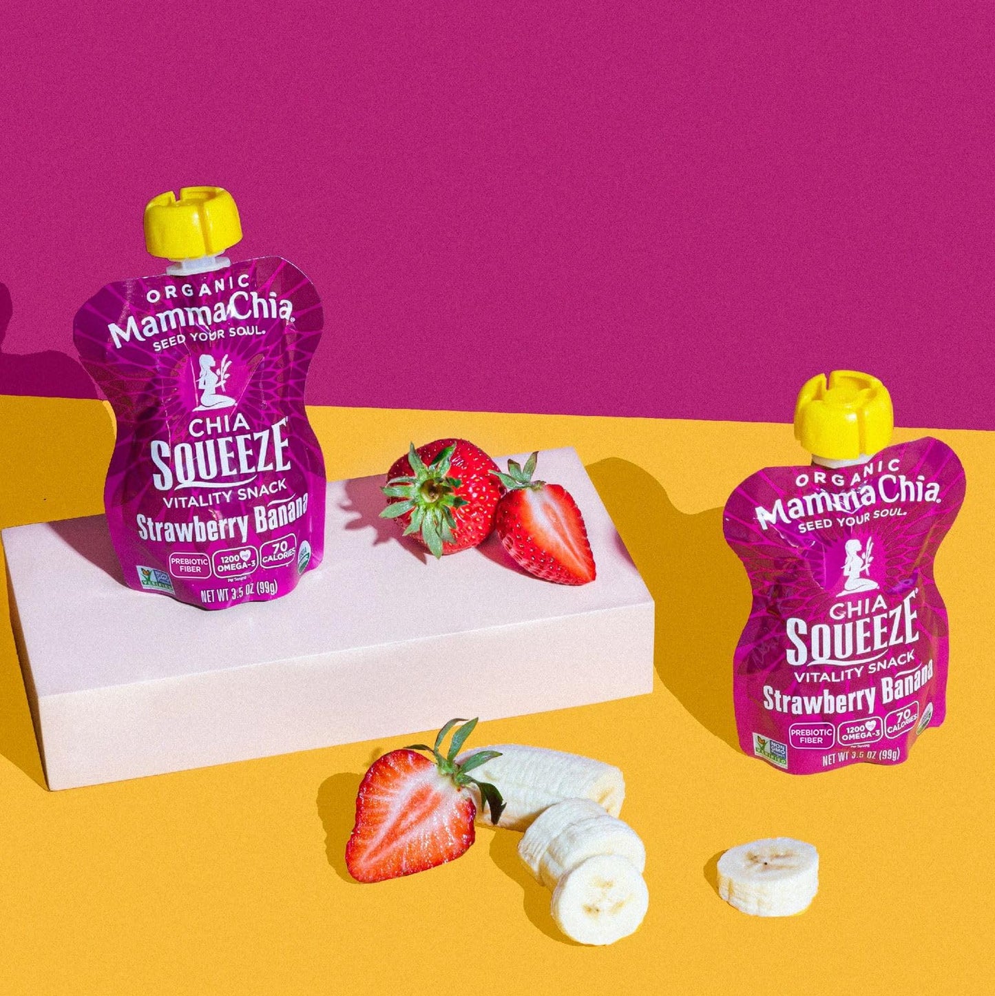 Mammachia Chia Squeeze Strawberry Banana Vitality Snack, Vegan Friendly, Kosher, USDA Certified Organic, Gluten Free & Non-GMO,