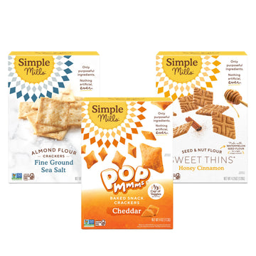 Simple Mills Best Snacks Variety Pack, Sea Salt Almond Flour Crackers, Honey Cinnamon Sweet Thins and Cheddar Pop Mmms, Gluten F