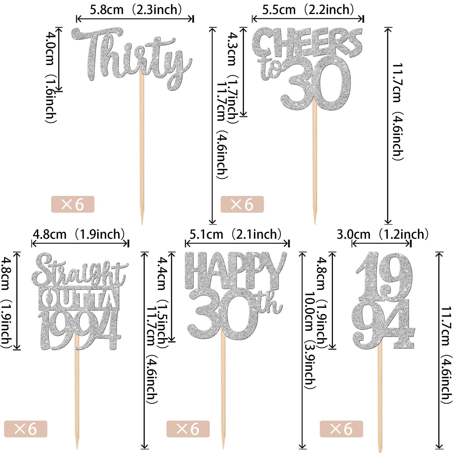 30Pcs 30Th Birthday Cupcake Toppers Glitter Thirty Happy 30Th Straight Outta 1994 Cupcake Picks For Cheers To 30 Years 30Th Birt