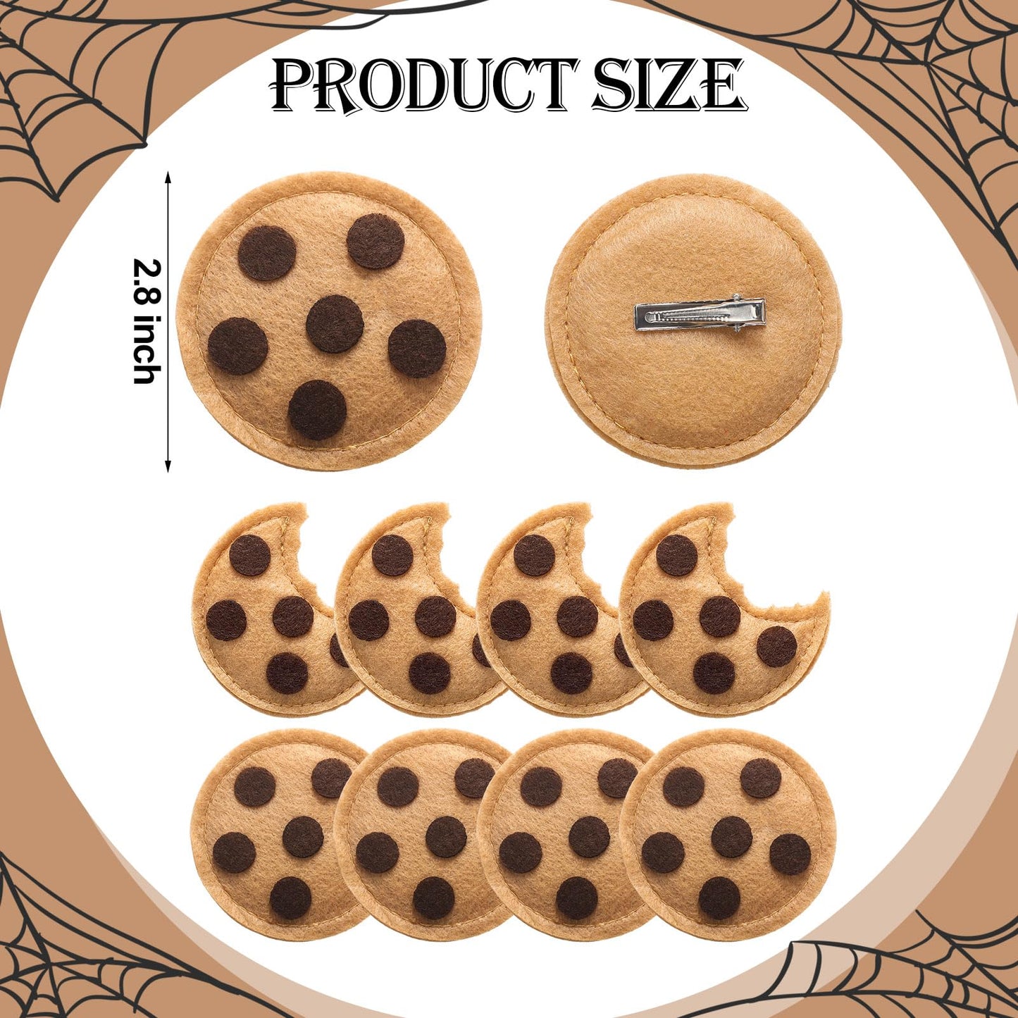 Suncalla 8 Pcs Chocolate Chip Felt Cookies Decor 2.5 Inch Chest Clip Cookies Costume Accessories For Halloween Events Party Supplies Decorations Holiday Gifts