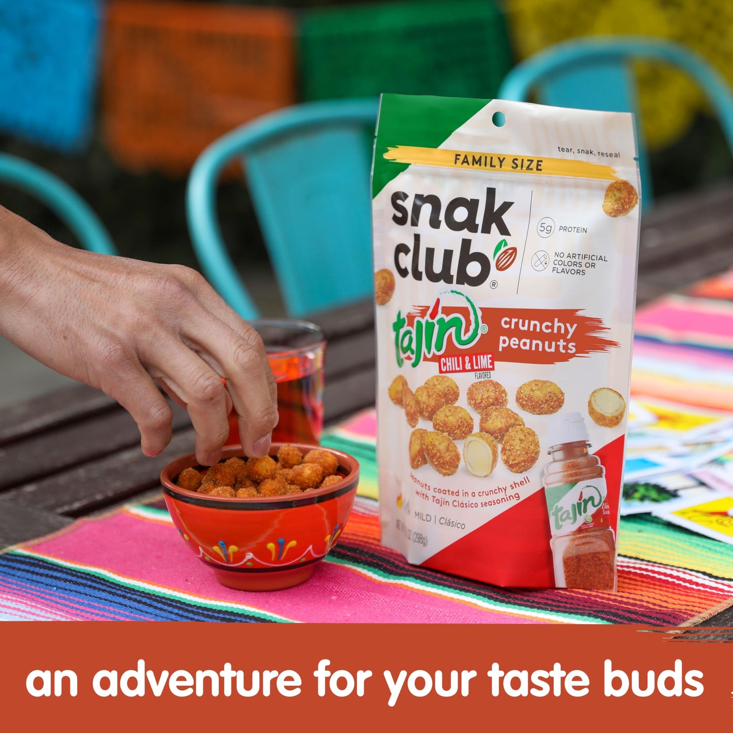 Snak Club Tajin Crunchy Peanuts, Nuts with Chili and Lime Seasoning, Mild, No Artificial Colors or Flavors, 10.5 oz Resealable B
