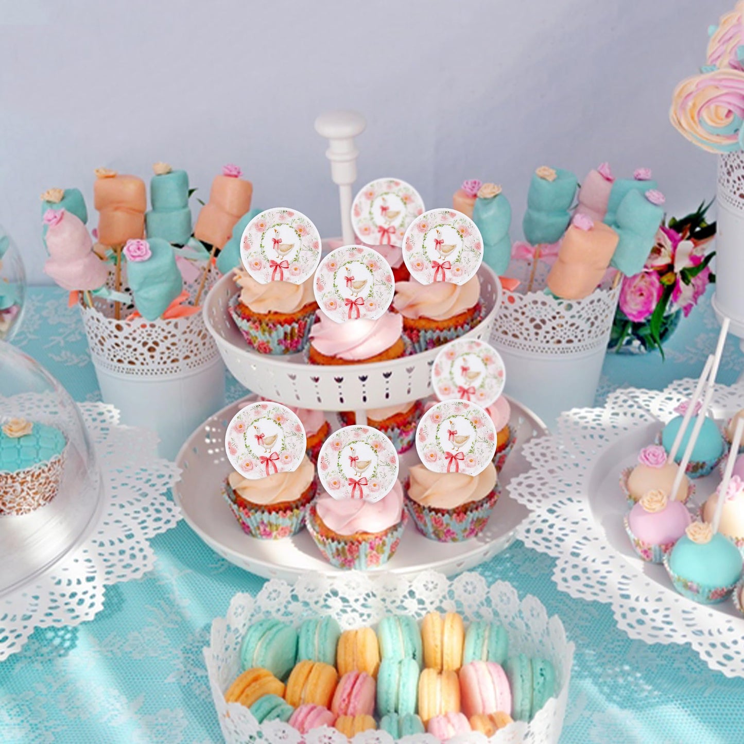 40Pcs Silly Goose Party Cupcake Toppers Wafer Paper Goose Birthday Party Decorations Kids Baby Boy Girl Party Cake Decorations