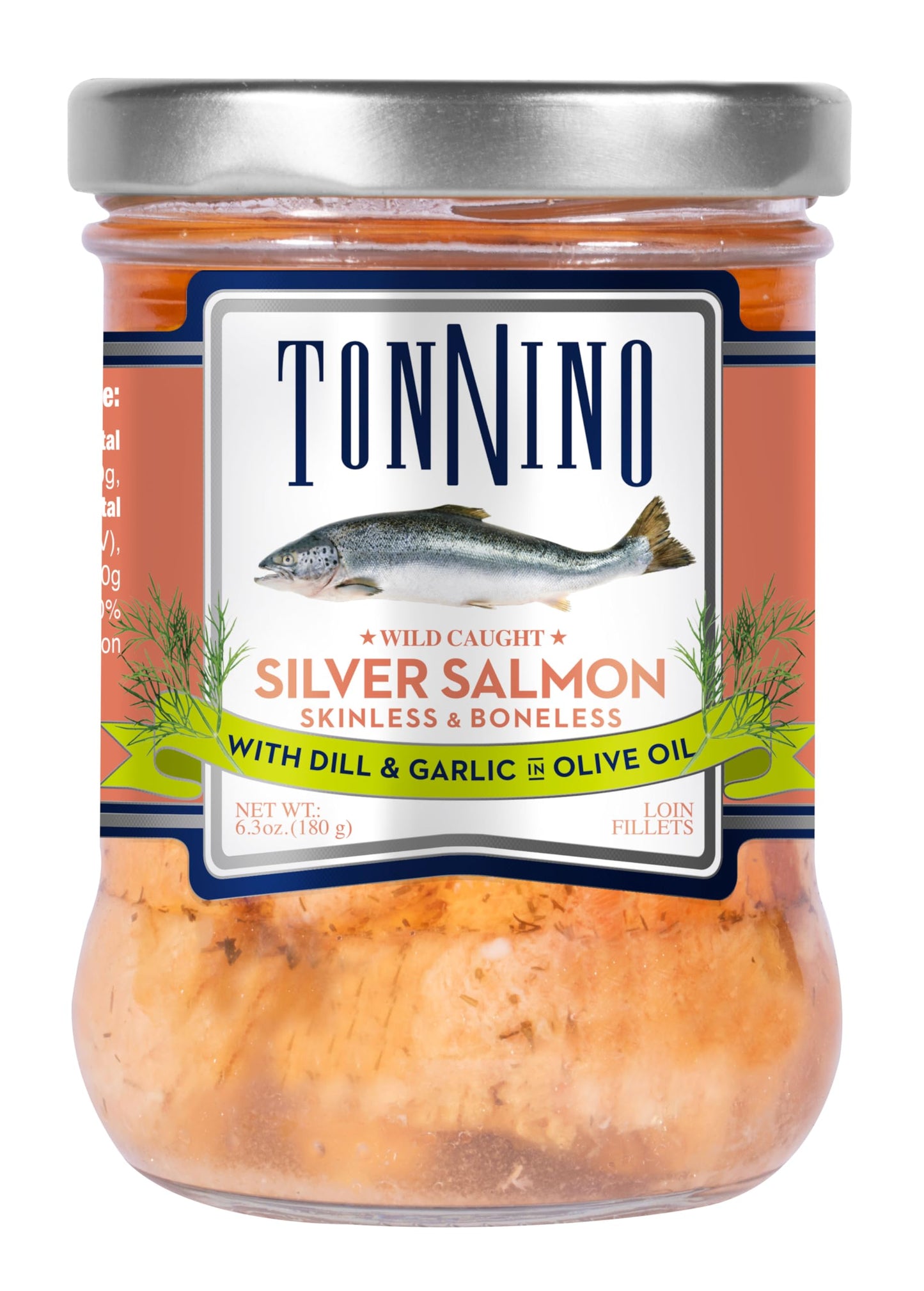 Tonnino Salmon Silver Fish, Dill & Garlic, Skinless & Boneless, 6.3 oz (Pack of 6) - Protein Snacks, Ready to Eat Meals