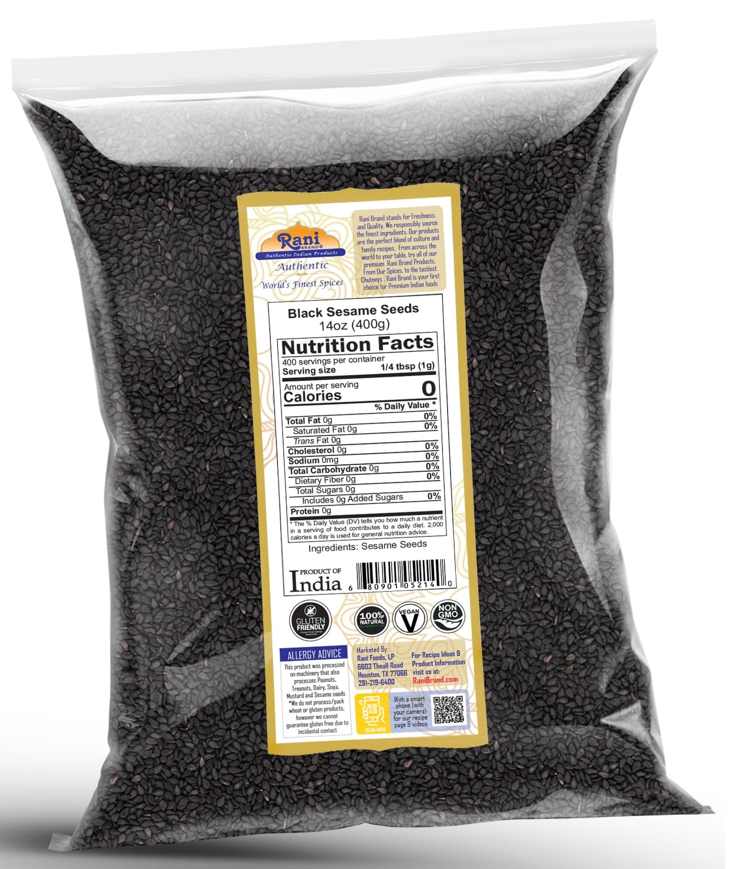 Rani Sesame Seeds Whole Black, Raw (Kala Till) 14Oz (400G) ~ All Natural | Gluten Friendly | Non-Gmo | Kosher | Vegan | Indian O