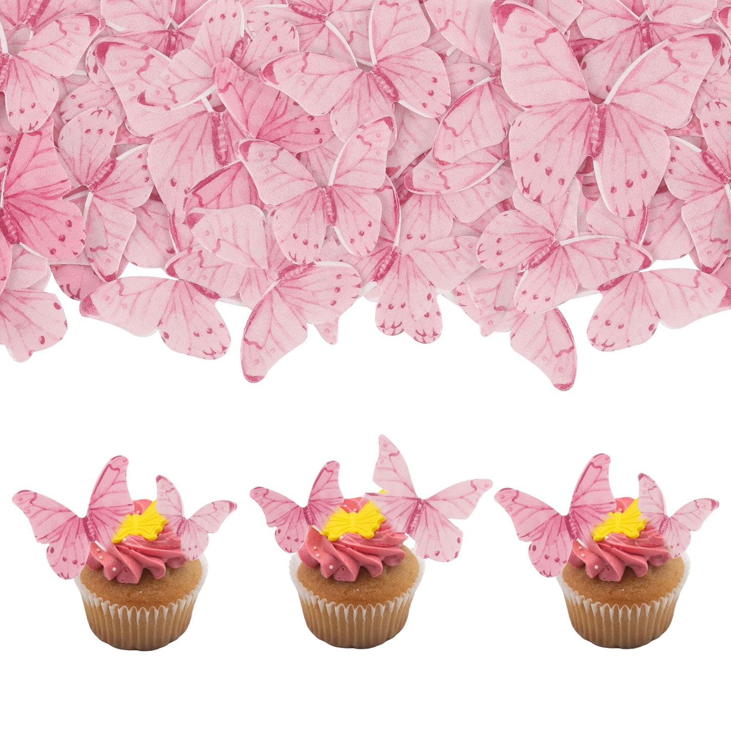 Gyufise 40Pcs Edible Butterfly Cake Decorations - Cupcake Topper Wafer Paper Pink Dot