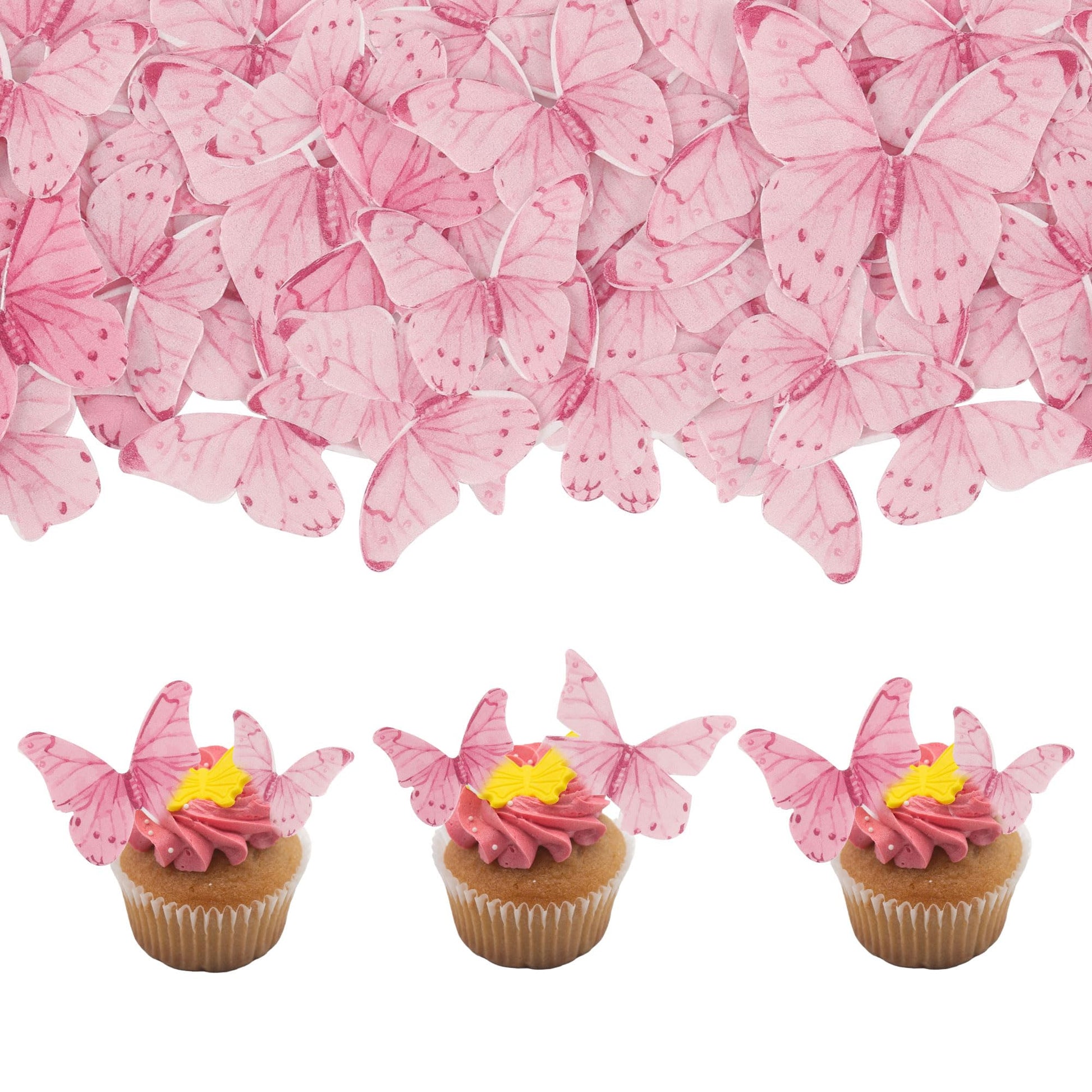 Gyufise 40Pcs Edible Butterfly Cake Decorations - Cupcake Topper Wafer Paper Pink Dot