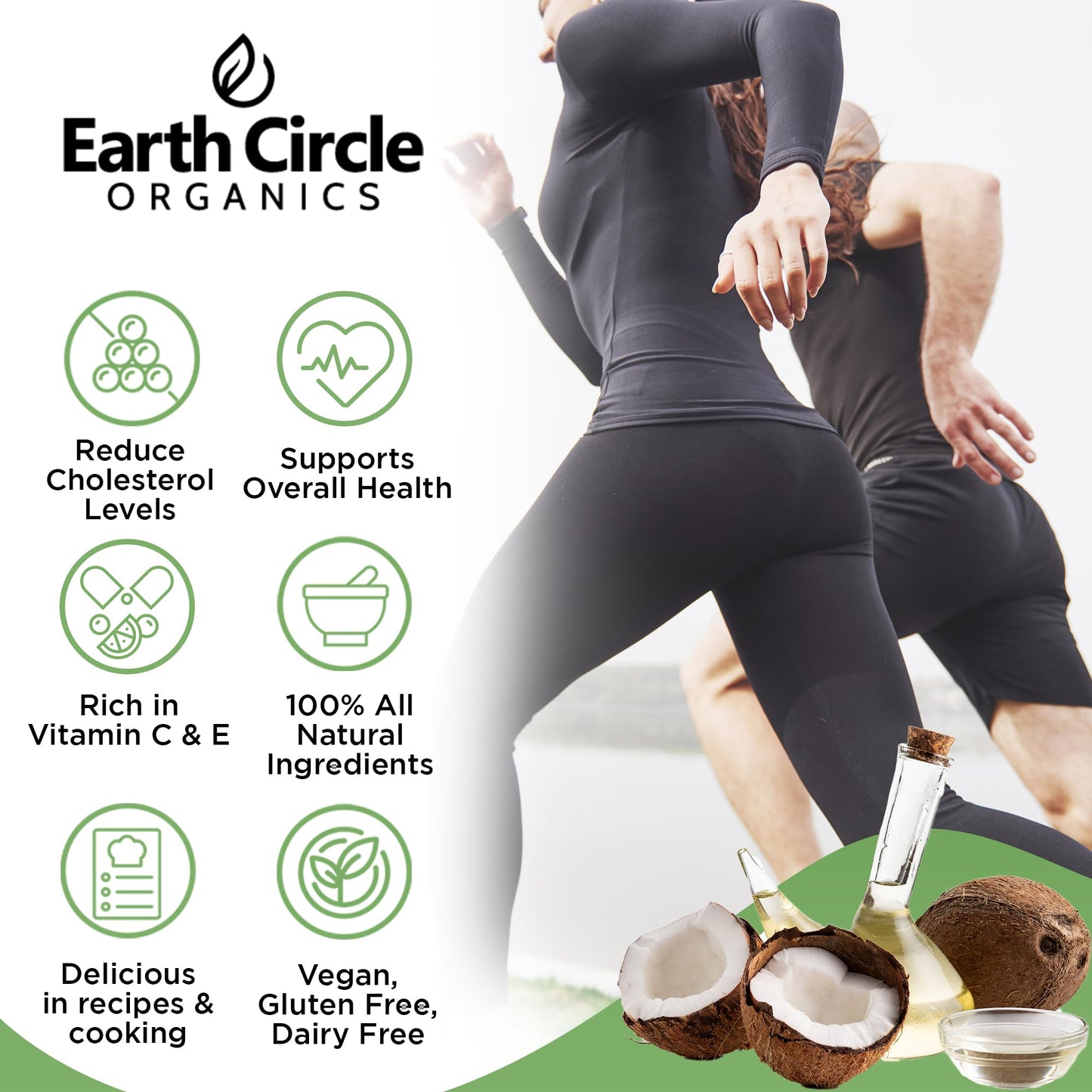 Earth Circle Organics Premium Ultra Pure Extra Virgin Organic Coconut Oil, Cold Pressed, Baking, Smoothies, Skin & Hair Care, Gl