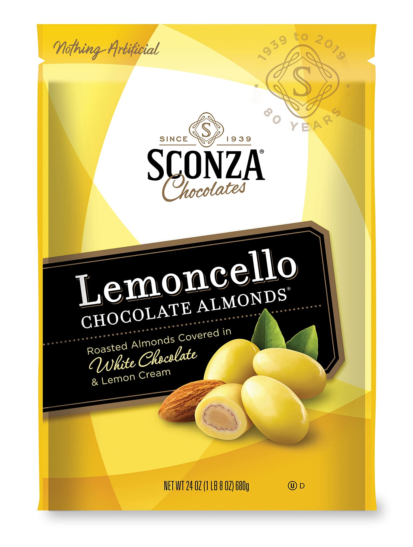 Sconza Lemoncello Lemon Cream & White Chocolate Almonds | Inspired by Italys Lemon Groves | Made in the USA | Pack of 1 (24 Oun