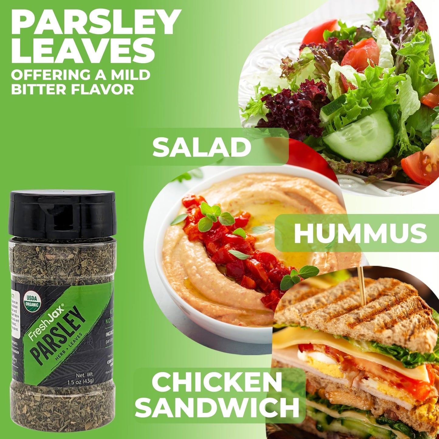 Freshjax Organic Parsley Leaves, Certified Kosher (Large 1.5 Oz Bottle), Bpa-Free