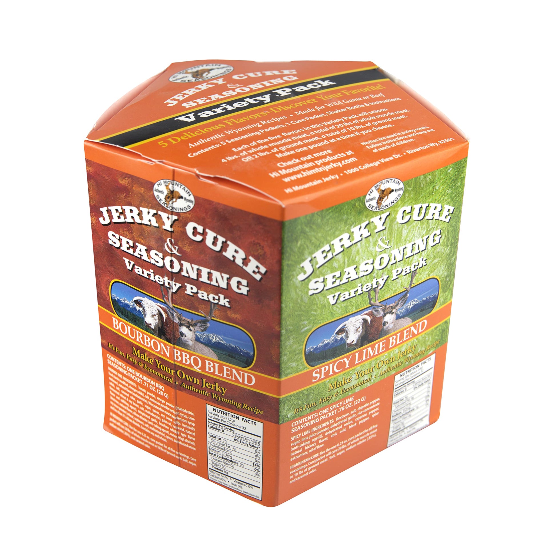 Hi Mountain Jerky Seasoning and Cure Kit Variety Pack #3, 4 Ounce, Flavors: Original, Hunters Blend, Bourbon BBQ, Jalapeno, Spicy Lime