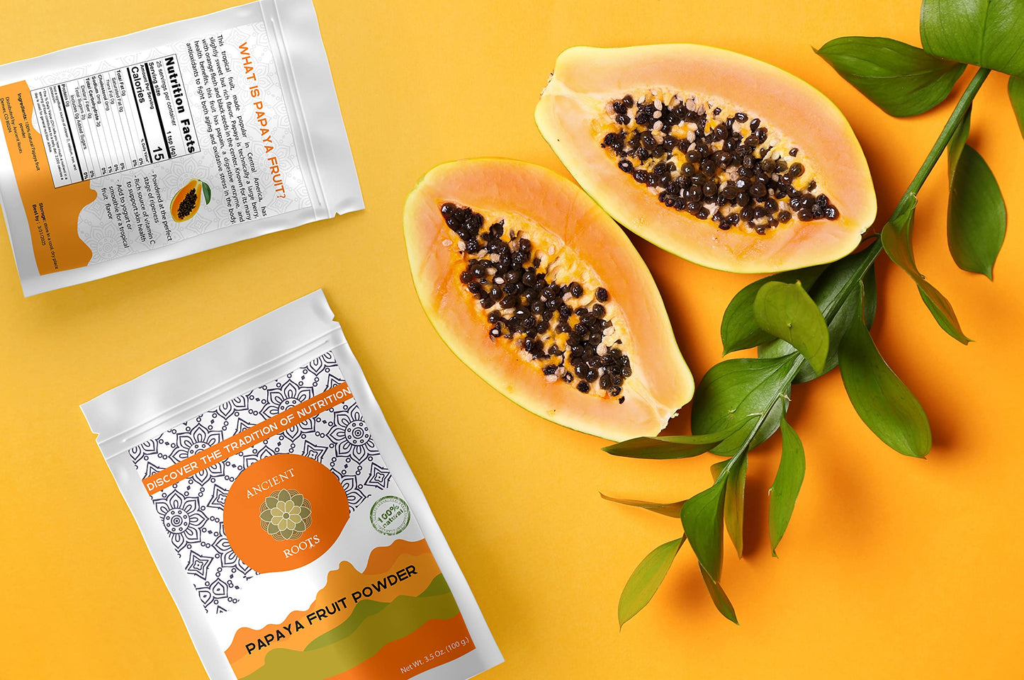 Ancient Roots Papaya Fruit Powder - Natural Food Coloring, No Added Sugar, Filled With Antioxidants, Digestion Support, Tropical
