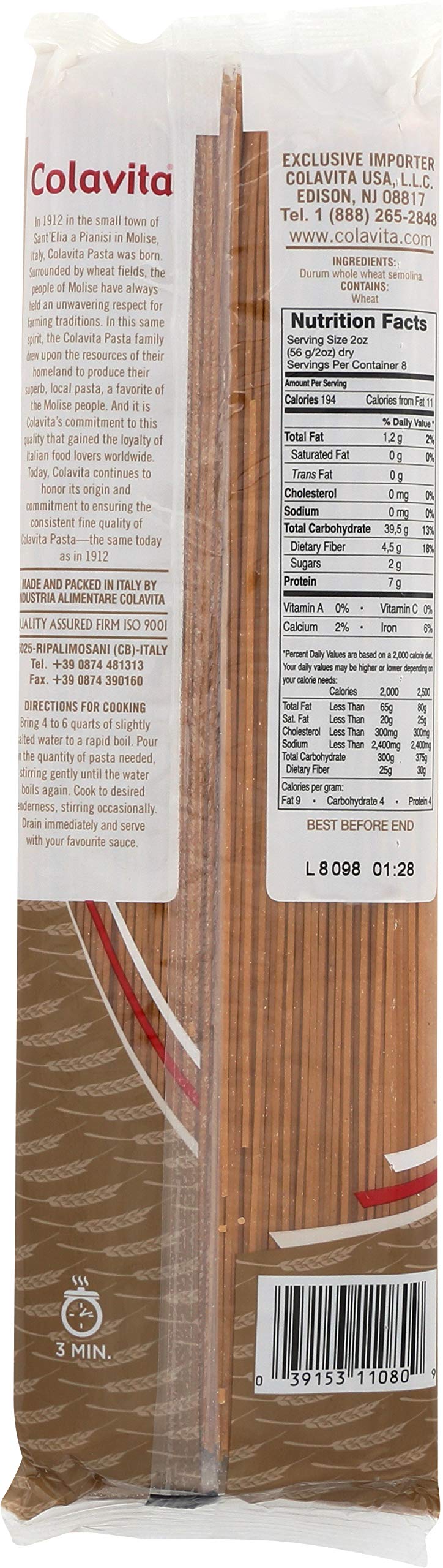 Colavita Pasta - Whole Wheat Capellini, 1 Pound - Pack Of 20
