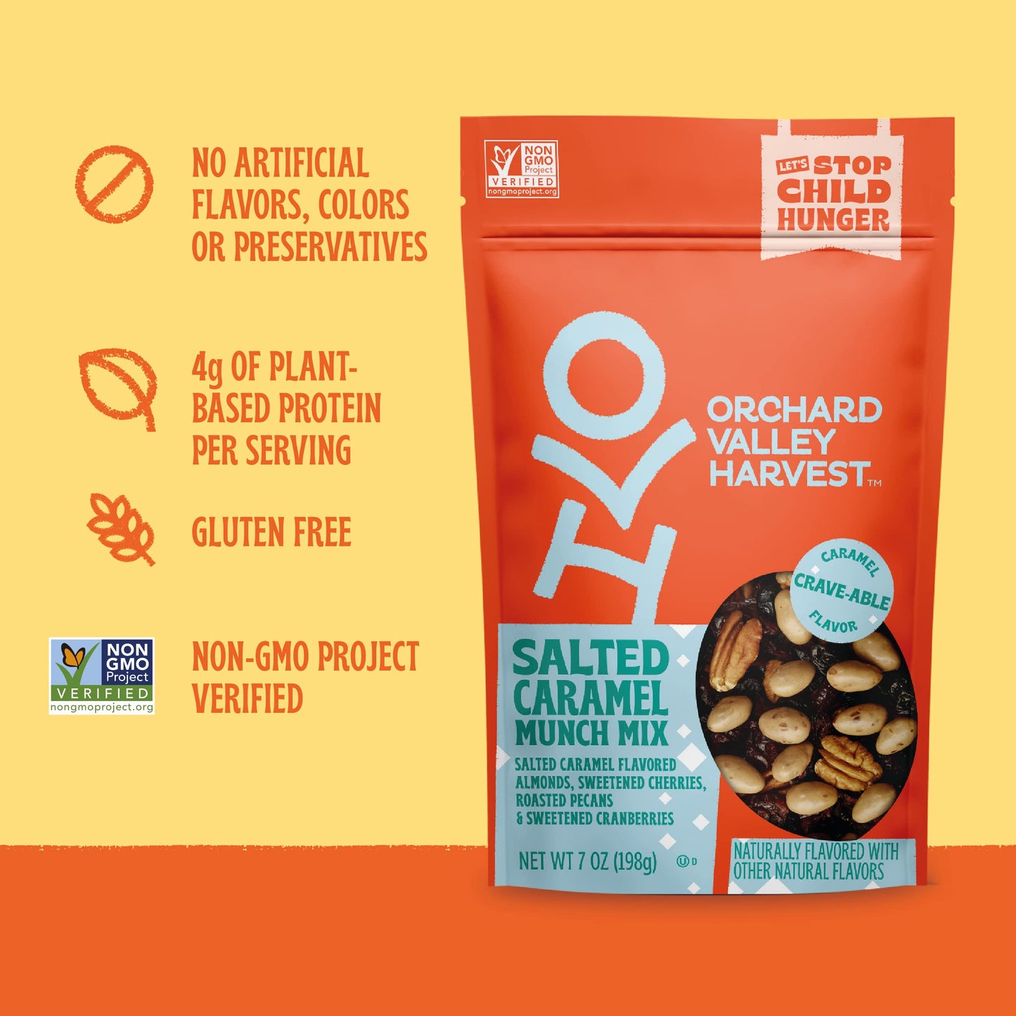 Orchard Valley Harvest Salted Caramel Munch Mix, 7 Oz Resealable Bag, Salted Caramel Flavored Almonds, Sweetened Cherries & Cran