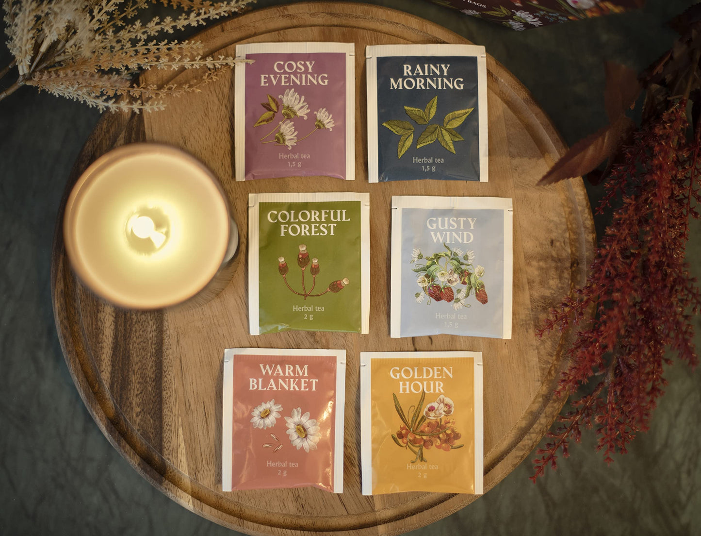 Acorus | Autumn Taste Tea Set | Natural Tea Hamper Box Gift Set Of 6 Flavors | Discover Rich Autumn Teas | Tea Gift Sets | Large