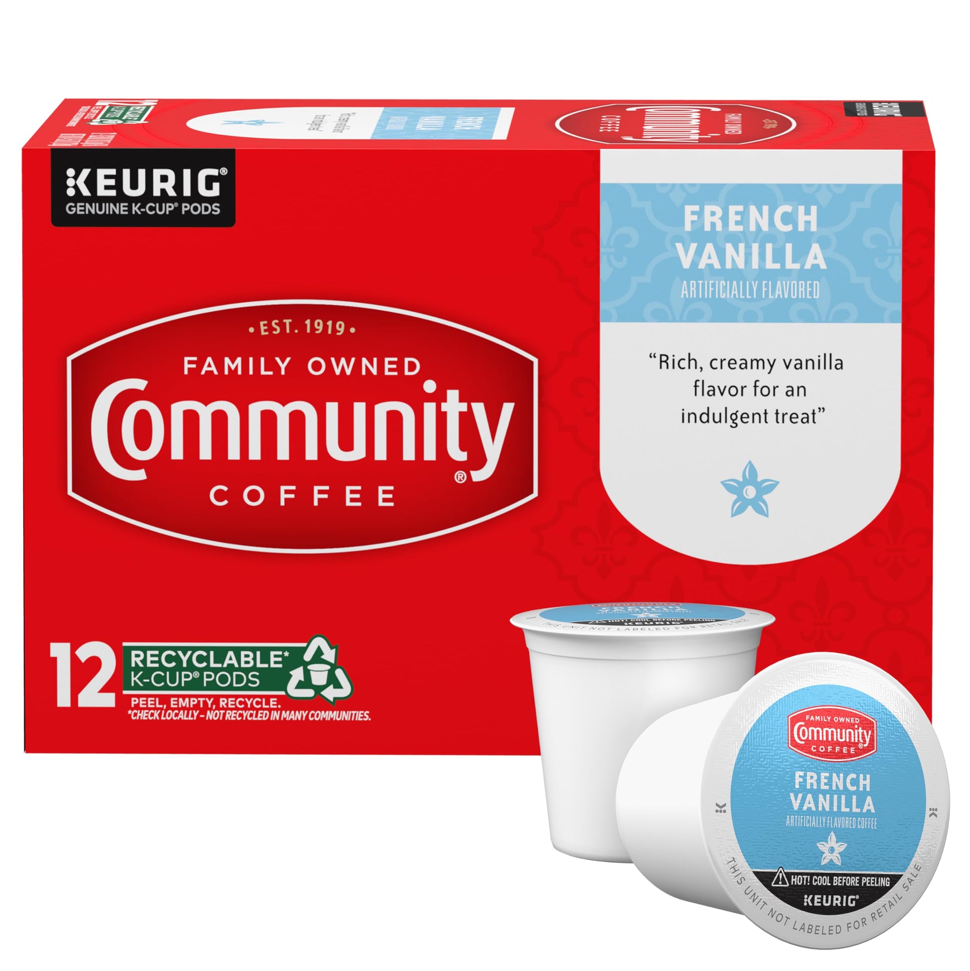 Community Coffee French Vanilla Flavored K-Cup Coffee Pods, Medium Roast, 12 Count