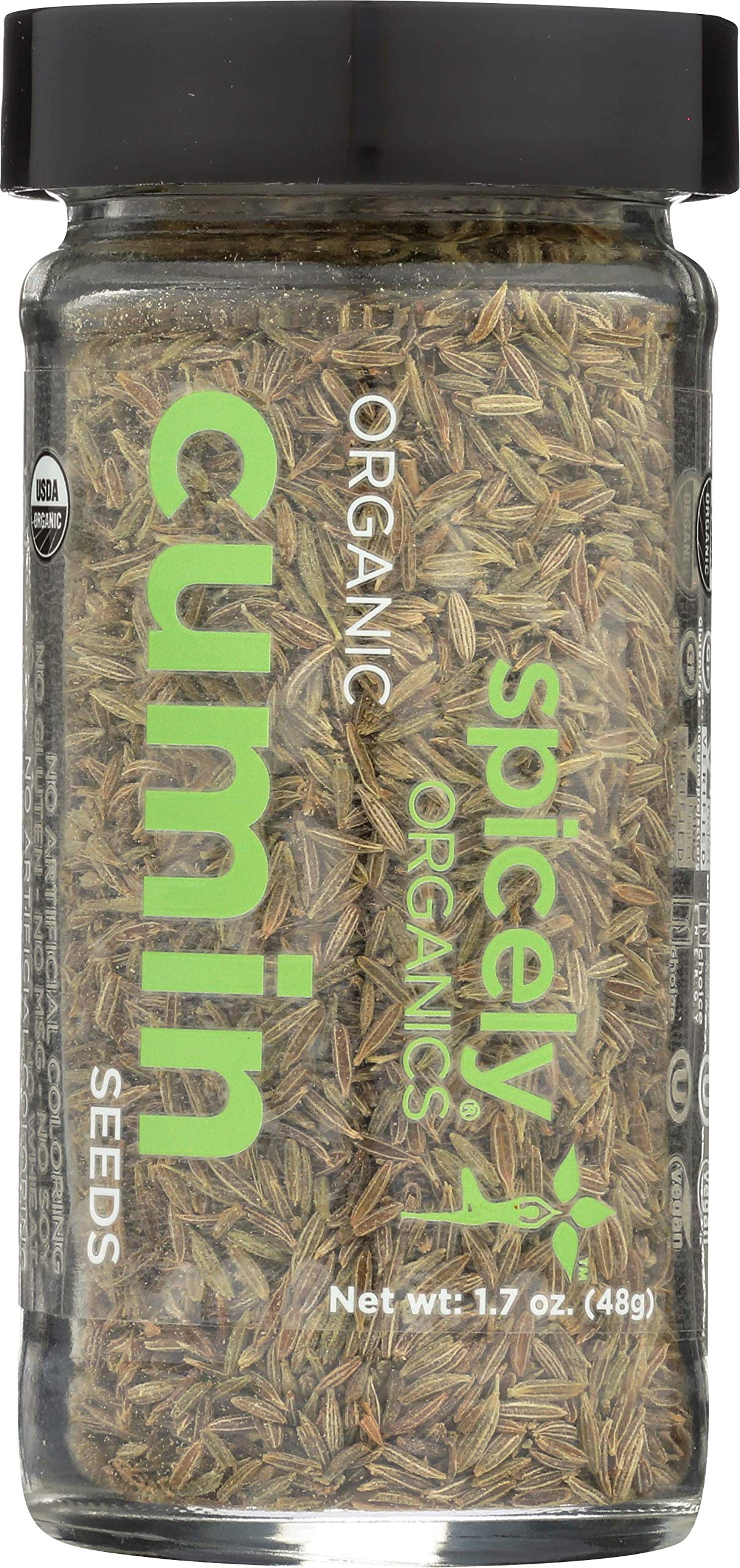 Spicely Organic Cumin Seeds Whole 1.70 Ounce Jar Certified Gluten Free