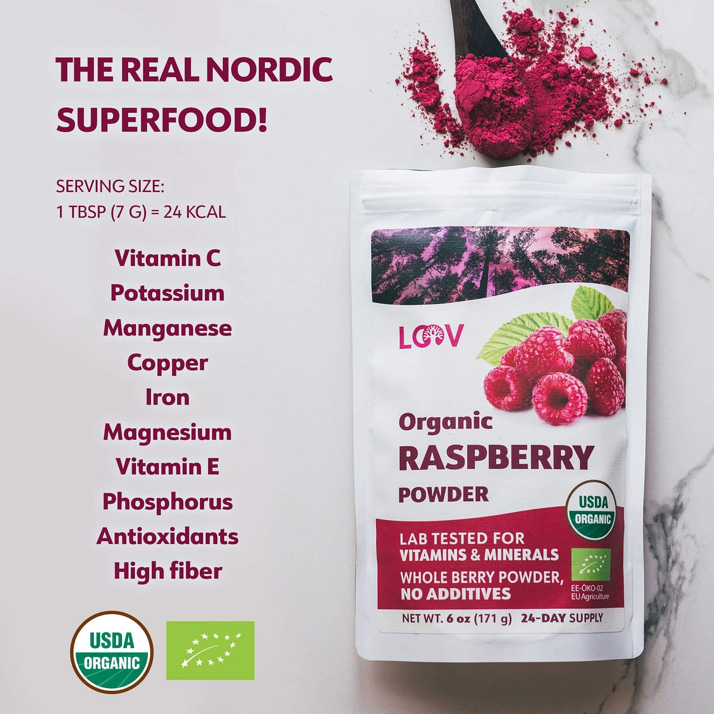 Loov Organic Raspberry Powder, Made From 100% Whole Raspberries, Powdered Freeze-Dried Raspberries, 6 Ounces, Grown In Europe, 2