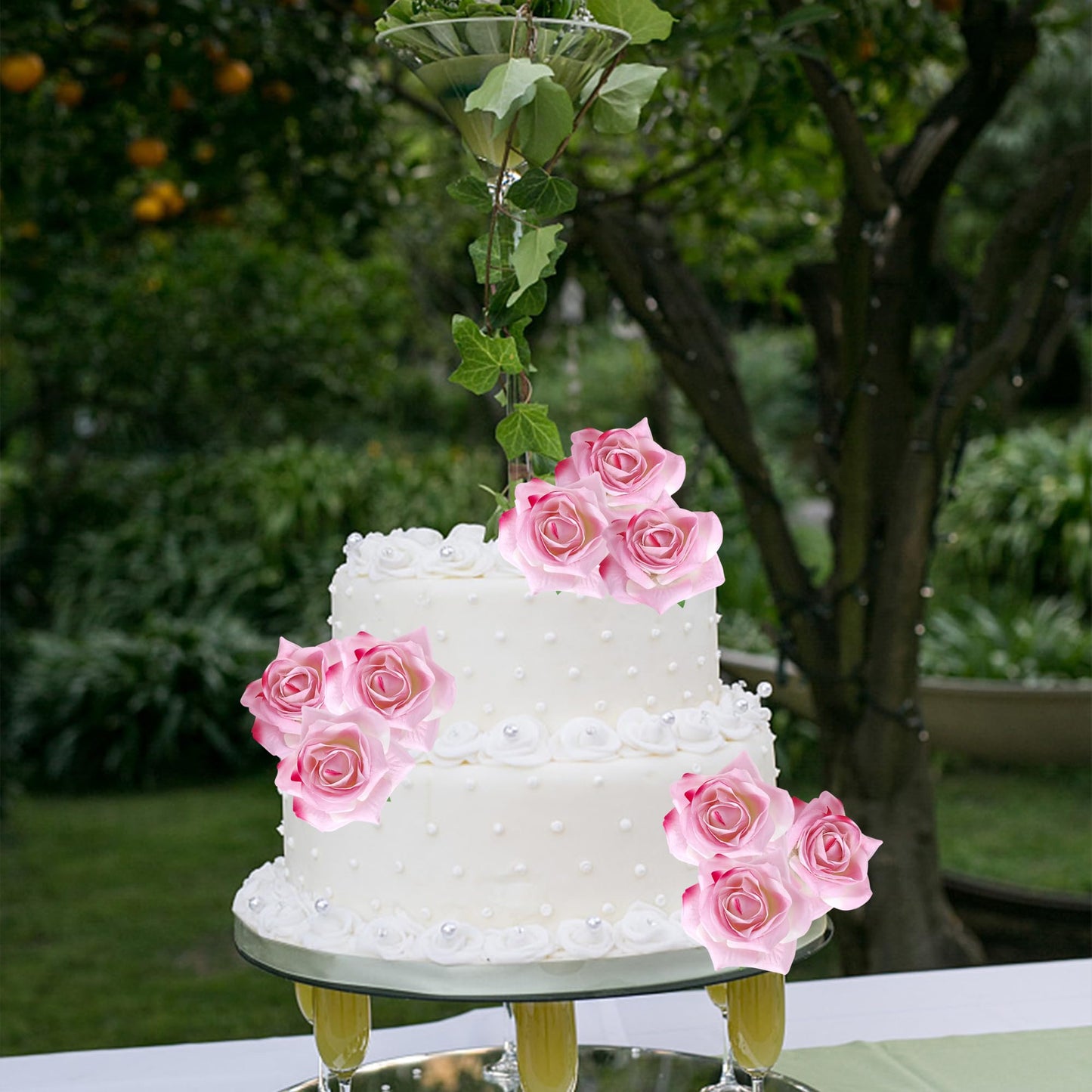 Rsstarxi 9 Pack Pink Roses Cake Topper Diy Wedding Roses Artificial Flowers Cake Decorations For Bridal Shower Birthday Wedding Anniversary Party Decorations