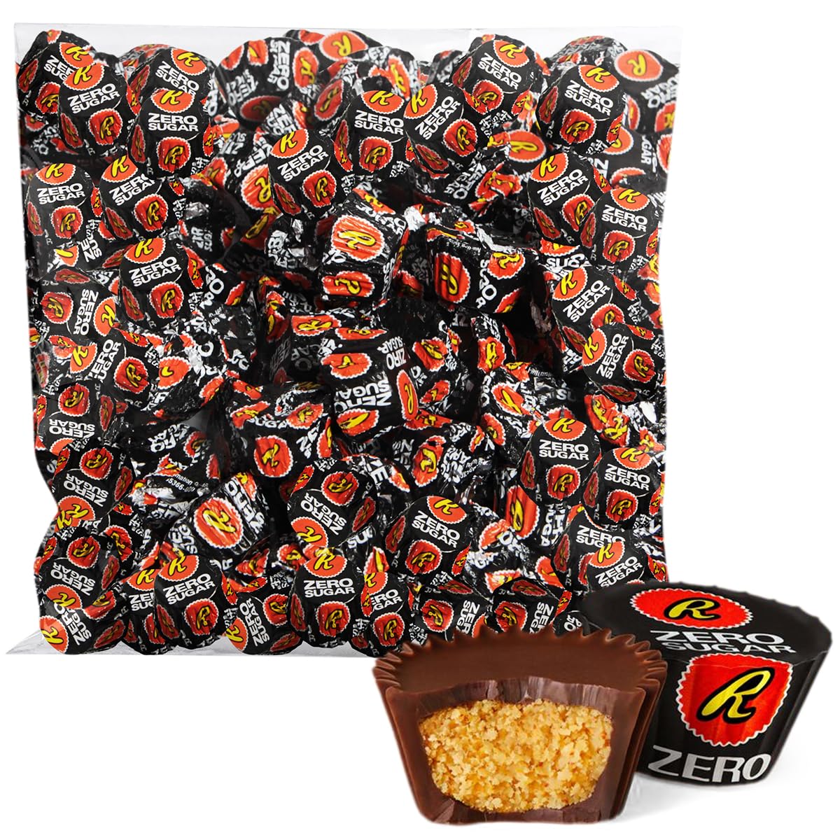 Zero Sugar Miniatures Dark Chocolate, 2 Pound Reese'sZero Sugar Peanut Butter Cups Delights, Indulgent Dark Chocolate Peanut But