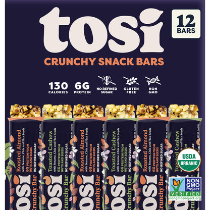 Tosi Almond and Cashew Protein Bars Combo, Plant Based with Nuts, Gluten-Free Crunchy Snacks, Vegan, Organic, Flax & Chia Seeds,
