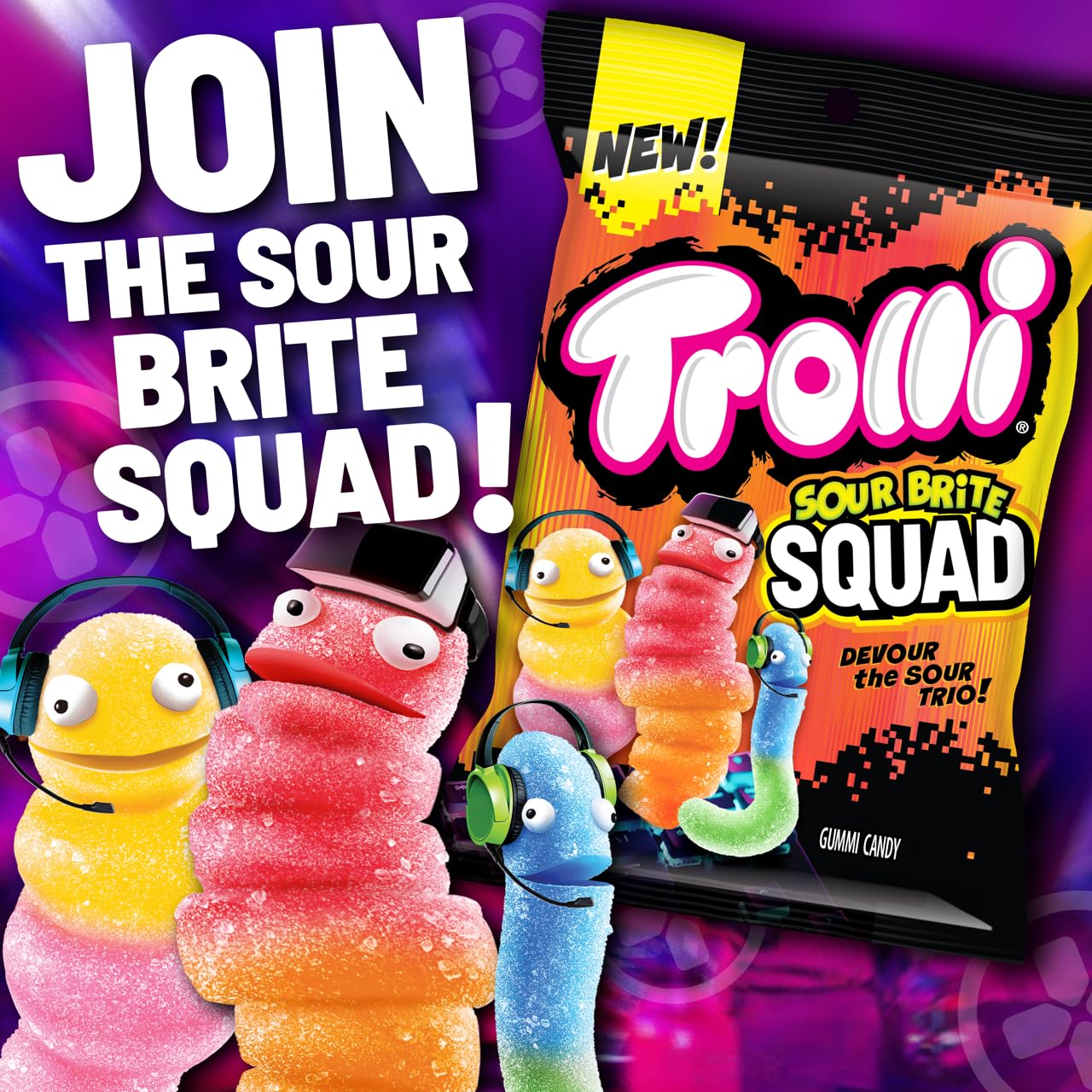 Trolli Sour Brite Squad Gummy Candy, Sour Gummy Worms, 6.3 Oz (Pack Of 8)