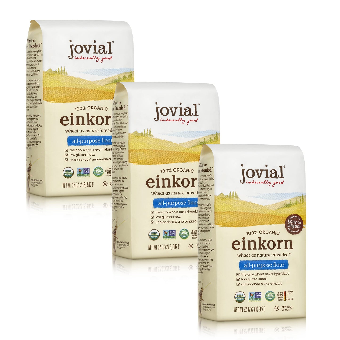 Jovial Organic Einkorn All Purpose Flour, High Protein, Non-GMO, 32 Oz, 3 Pack