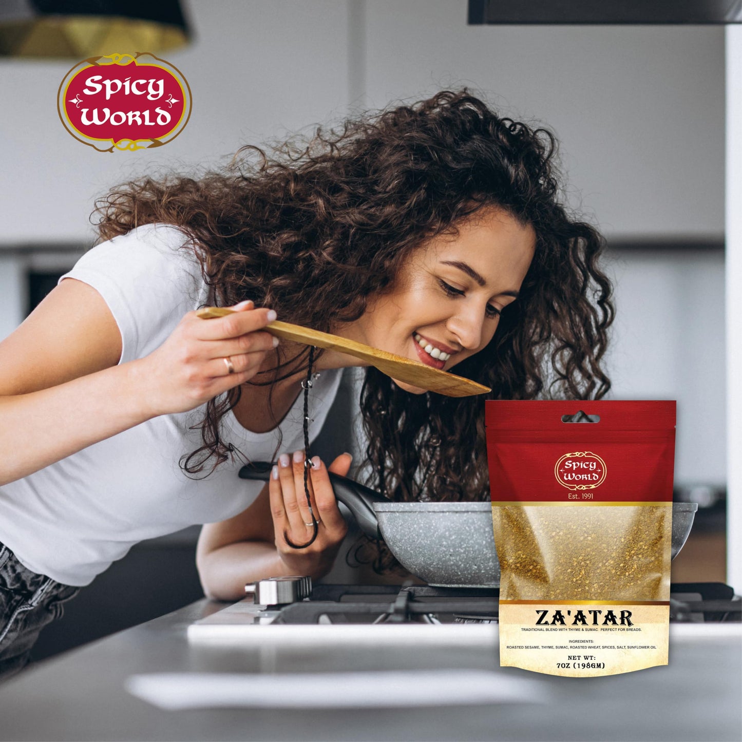 Spicy World Zaatar 7 Ounce LARgE Bag  Traditional Middle Eastern Zatar Spice Blend with Thyme & Sumac  Zaatar Seasoning