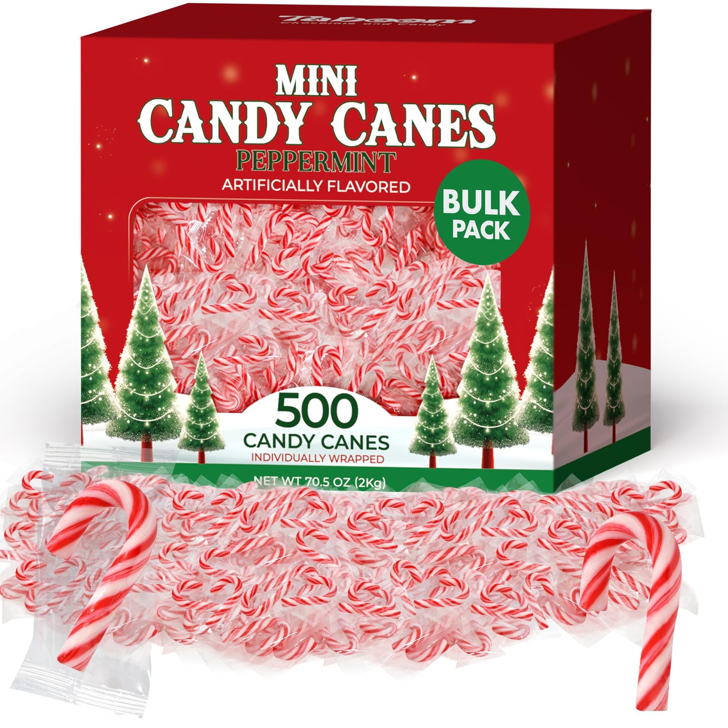 Bulk Mini Candy Cane Individually Wrapped 500 Pack - Small Peppermint Candy Canes Red & White Christmas Candy For Holiday Gifts,
