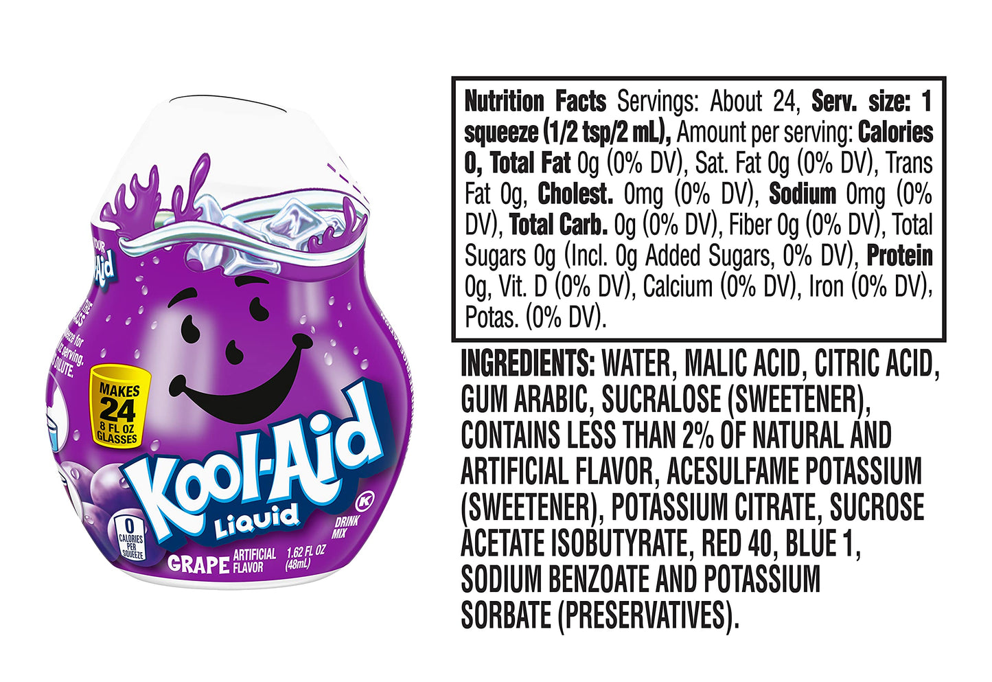 Kool-Aid Liquid Drink Mix Variety Pack, 1 Watermelon, 1 Blue Raspberry, 1 Strawberry, 1 Grape, 1 Cherry, 1 Tropical Punch, 6 CT
