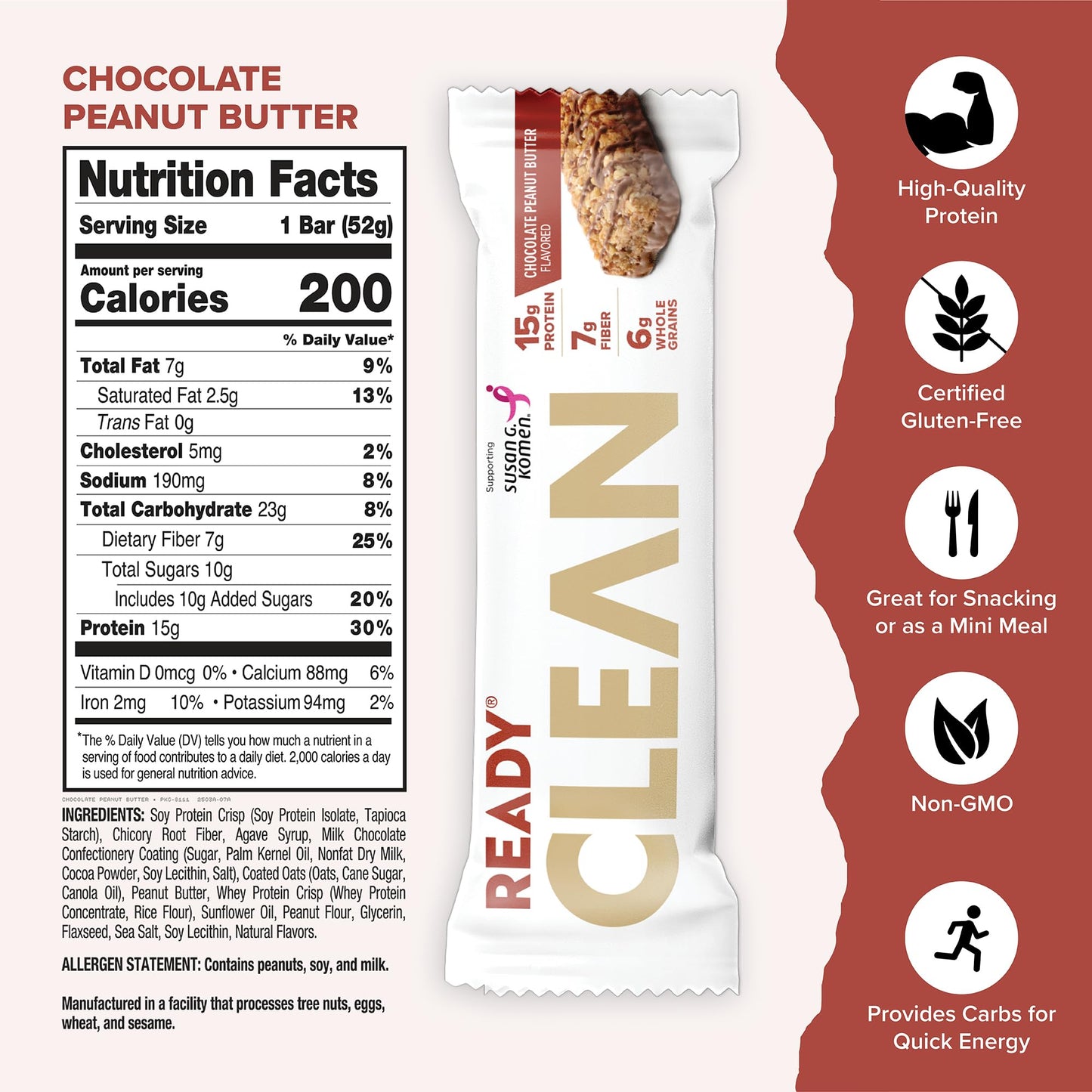 Ready® Protein Bars – High-Protein Snack With 15G Whey Protein, All-Natural Ingredients, Supports Lean Muscle And Recovery, No Artificial Sweeteners – Chocolate Peanut Butter, 12-Pack