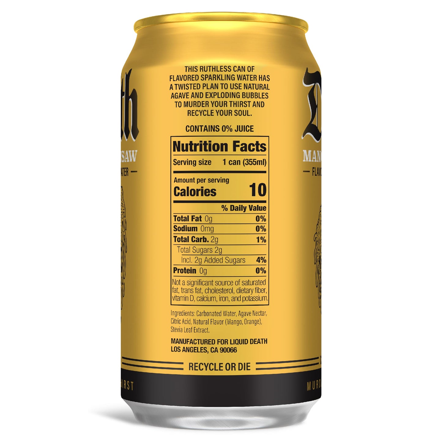 Liquid Death Mango Chainsaw Sparkling Water, 12-Pack (12oz Cans), Low Sugar, No Artificial Sweeteners