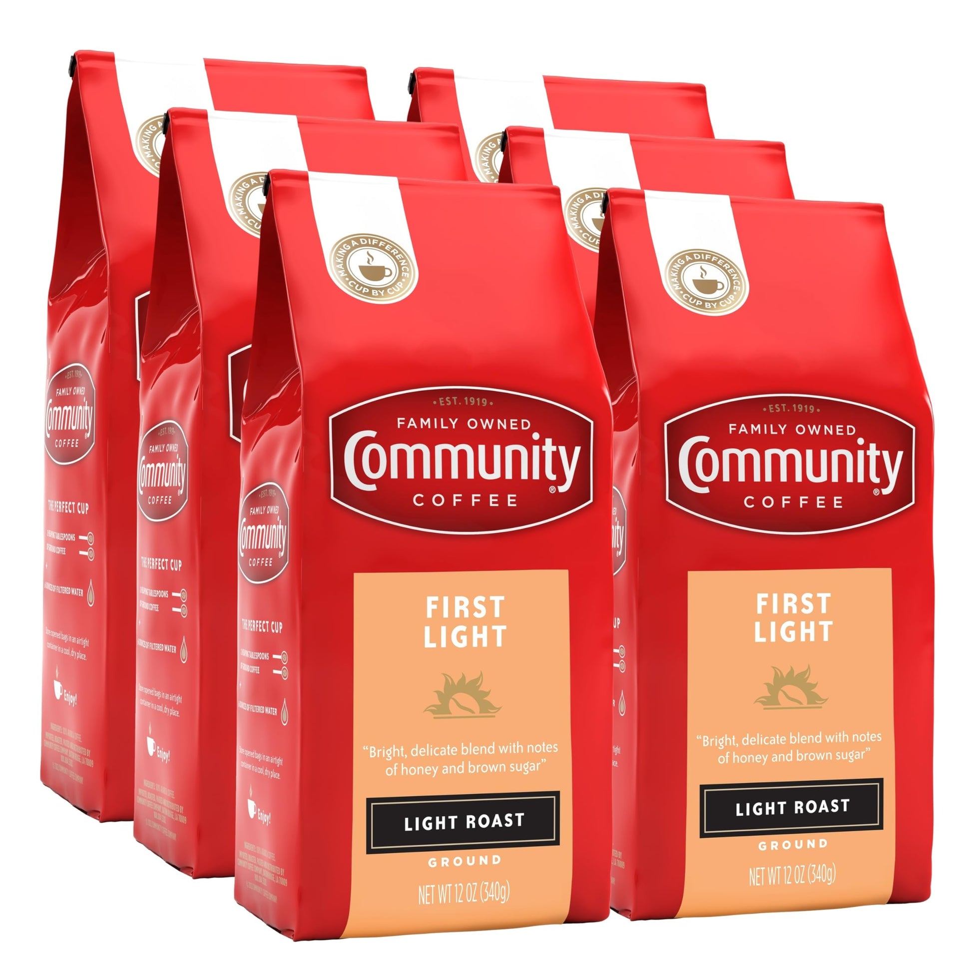 Community Coffee First Light Blend  72 Ounces Light Roast Ground Coffee  12 Ounce (Pack Of 6)