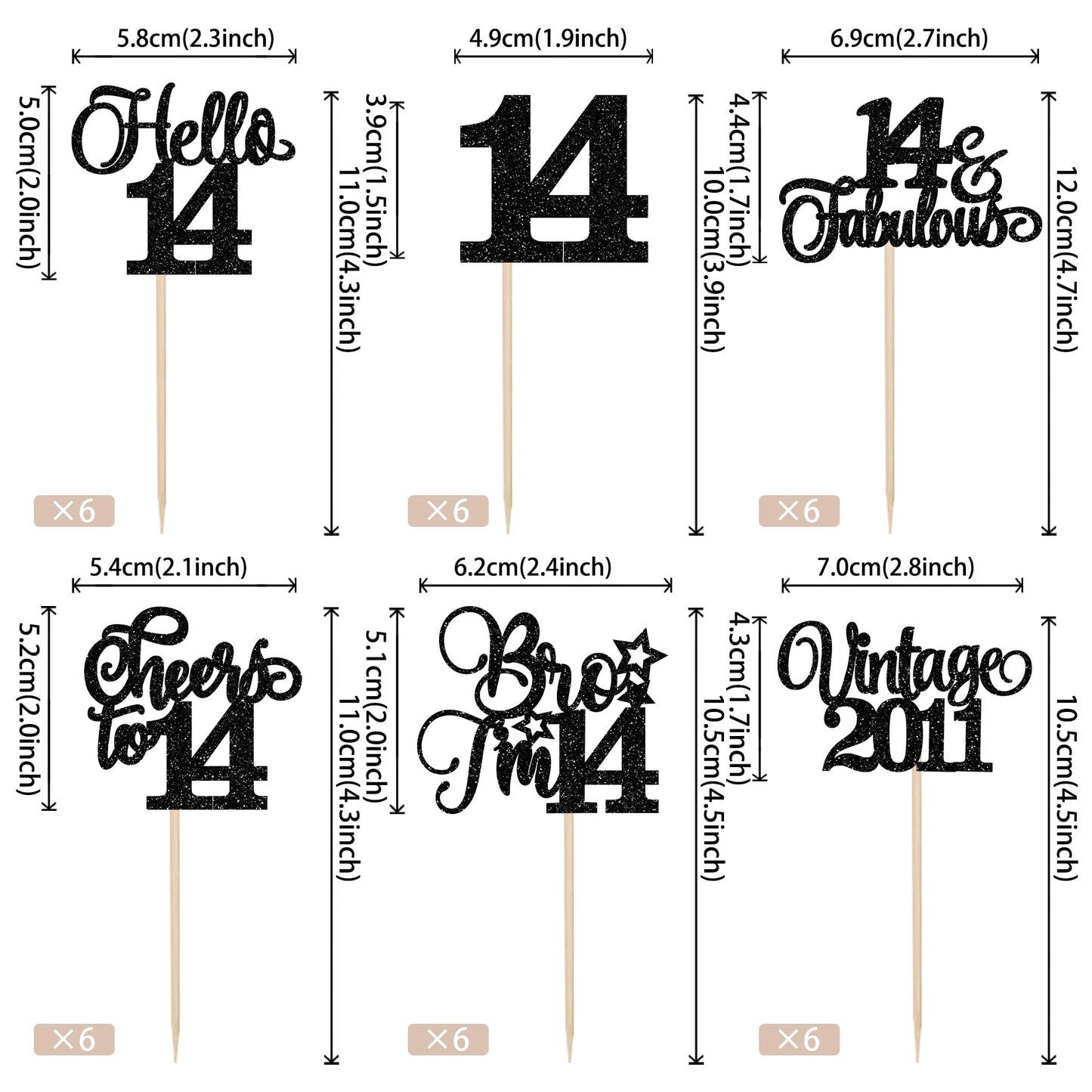 Rssta i Cupcake Toppers 24 Pack Glitter Black for 14th Birthday Wedding Anniversary Party Decorations