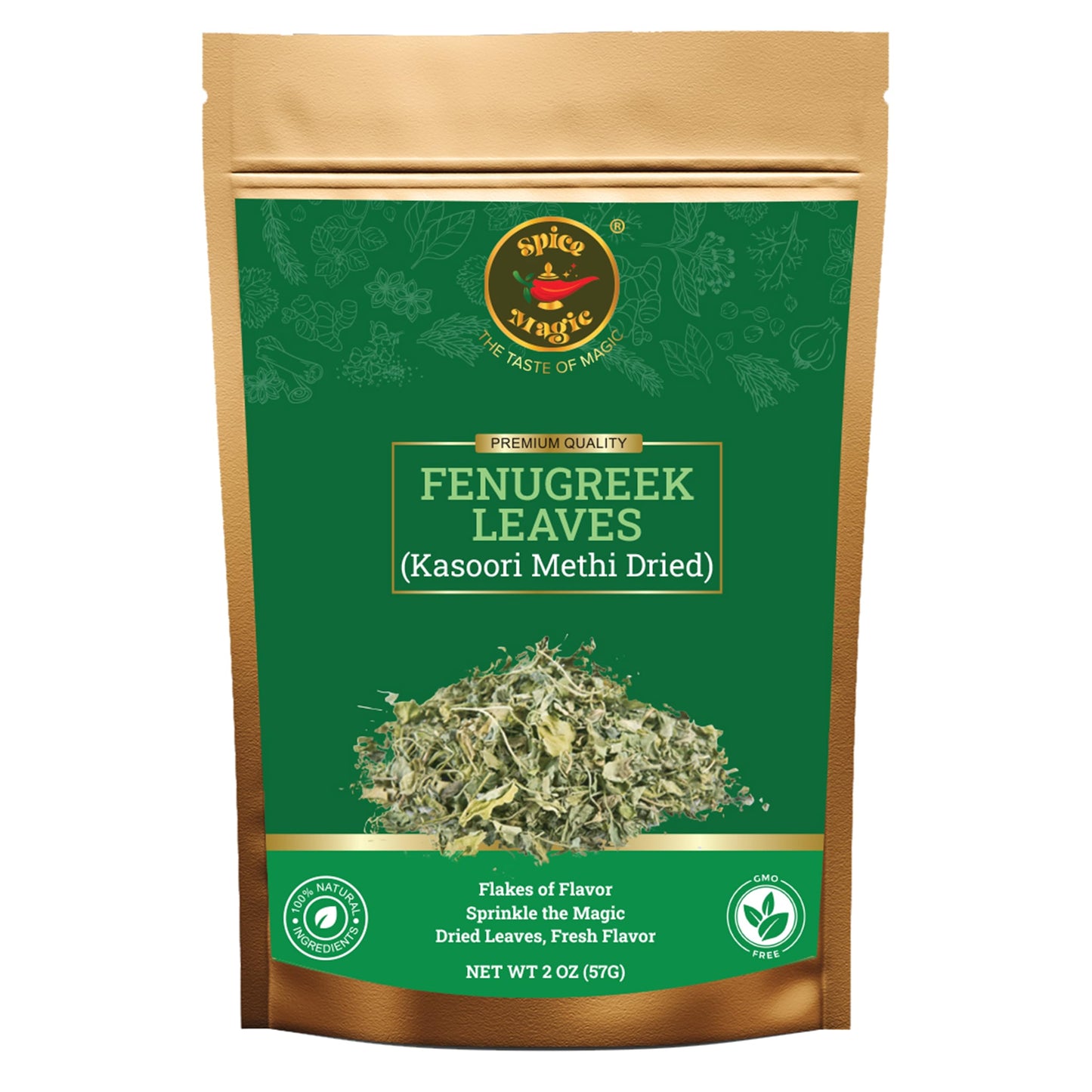 SPICE MAGIC Fenugreek Leaves - Kasoori Methi Premium Quality, Whole and Aromatic for Seasoning, Baking, and Cooking - 2 oz (2 OZ
