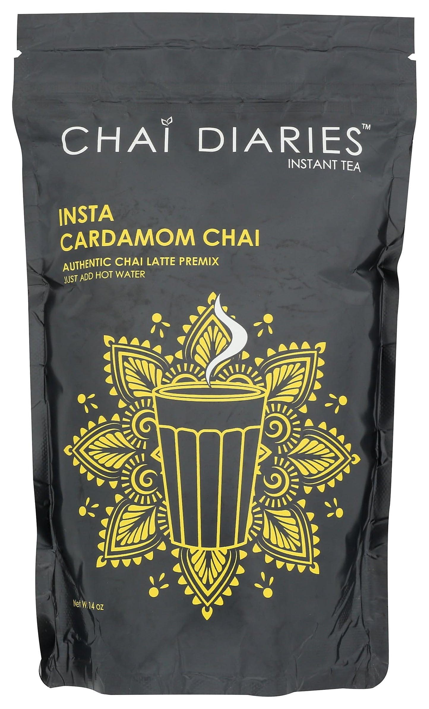 CHAI DIARIES Instant Tea - Cardamom Chai Latte Premix - 14 Ounces - Authentic Flavor