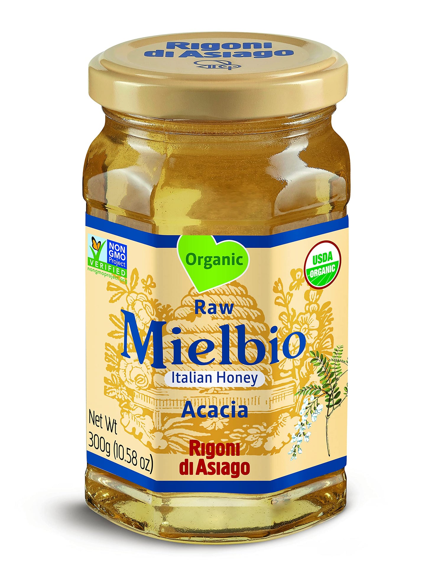 Rigoni di Asiago Mielbio Italian Raw Honey, Acacia, 10.58 Ounce, Yellow, 1 Pack